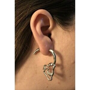 Silvertone Skull Hoop Earrings with Spikes Goth Gothic Gothcore Hardcore